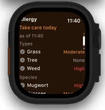 Opus Air on Apple Watch — allergy levels