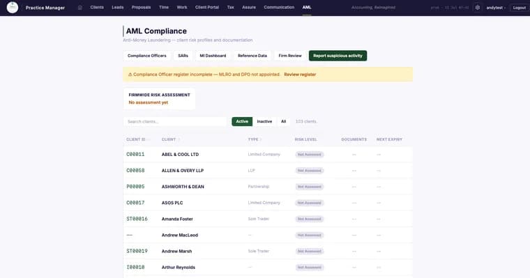 Opus Practice Manager — AML compliance module